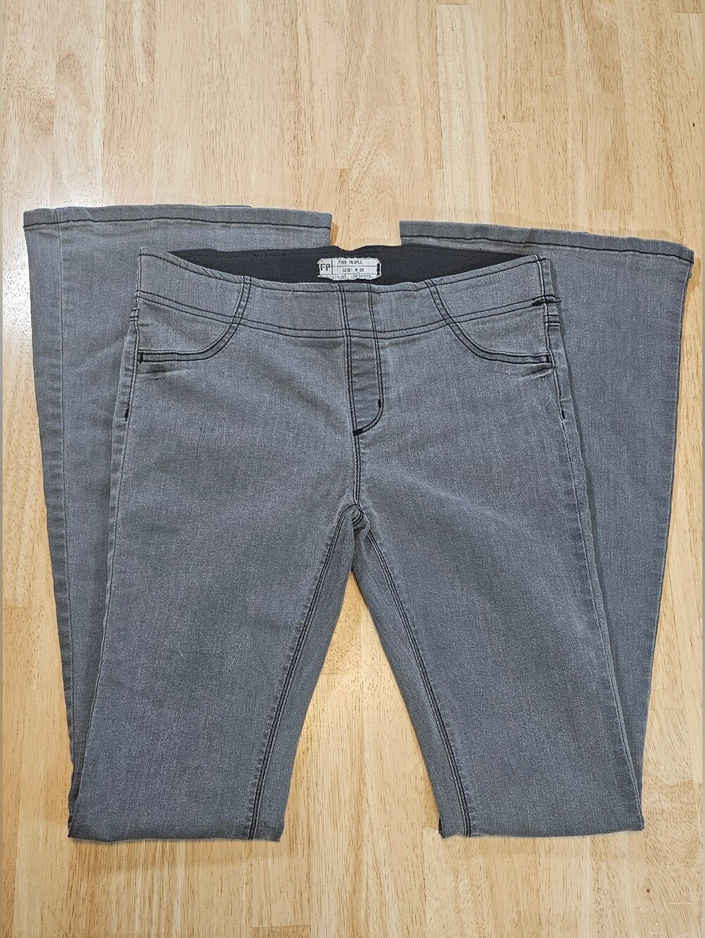 Free People Grey Pull On Flared Jeans